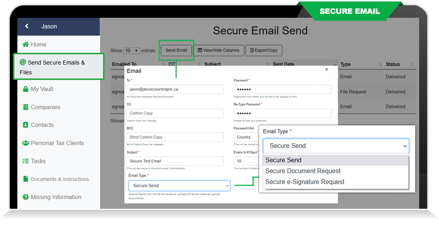 Portal - Send Secure Email Screenshot